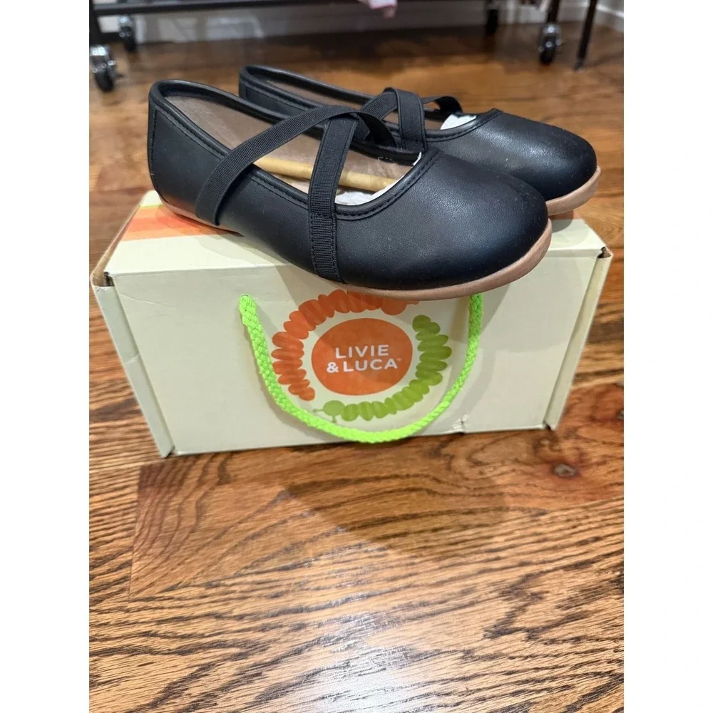 Livie & Luca Black Leather Mary Jane Flats Criss Cross Straps Girls Size 13
